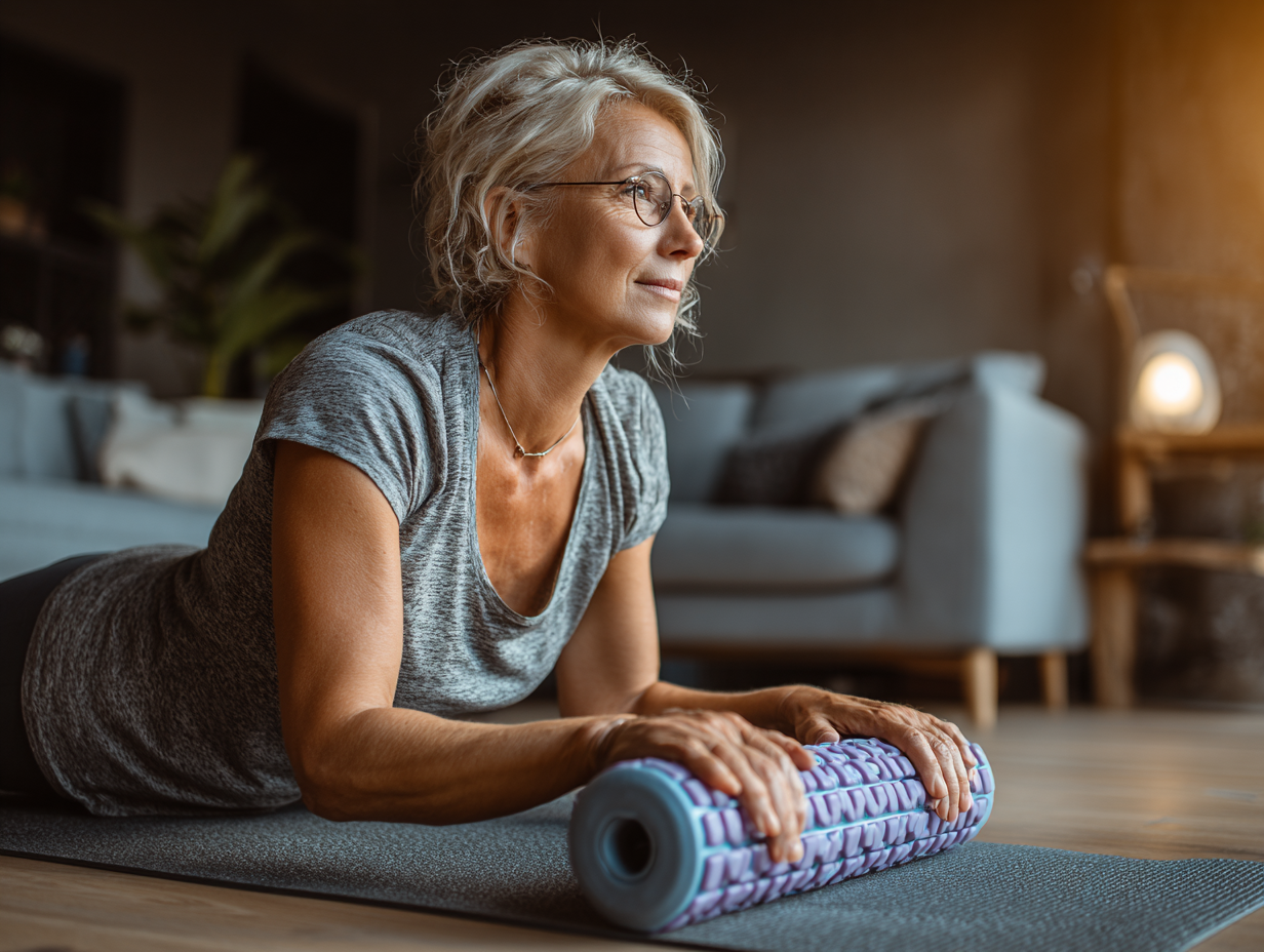 Старший чоловік виконує вправи вдома